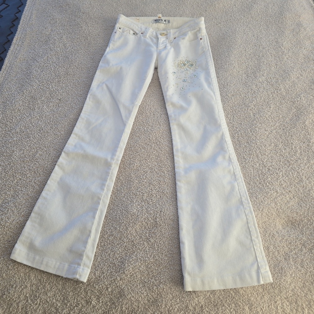 Vtg Y2K Allen B By Allen Schwartz Corduroy Bootcut Pants W/rhinestones White 27